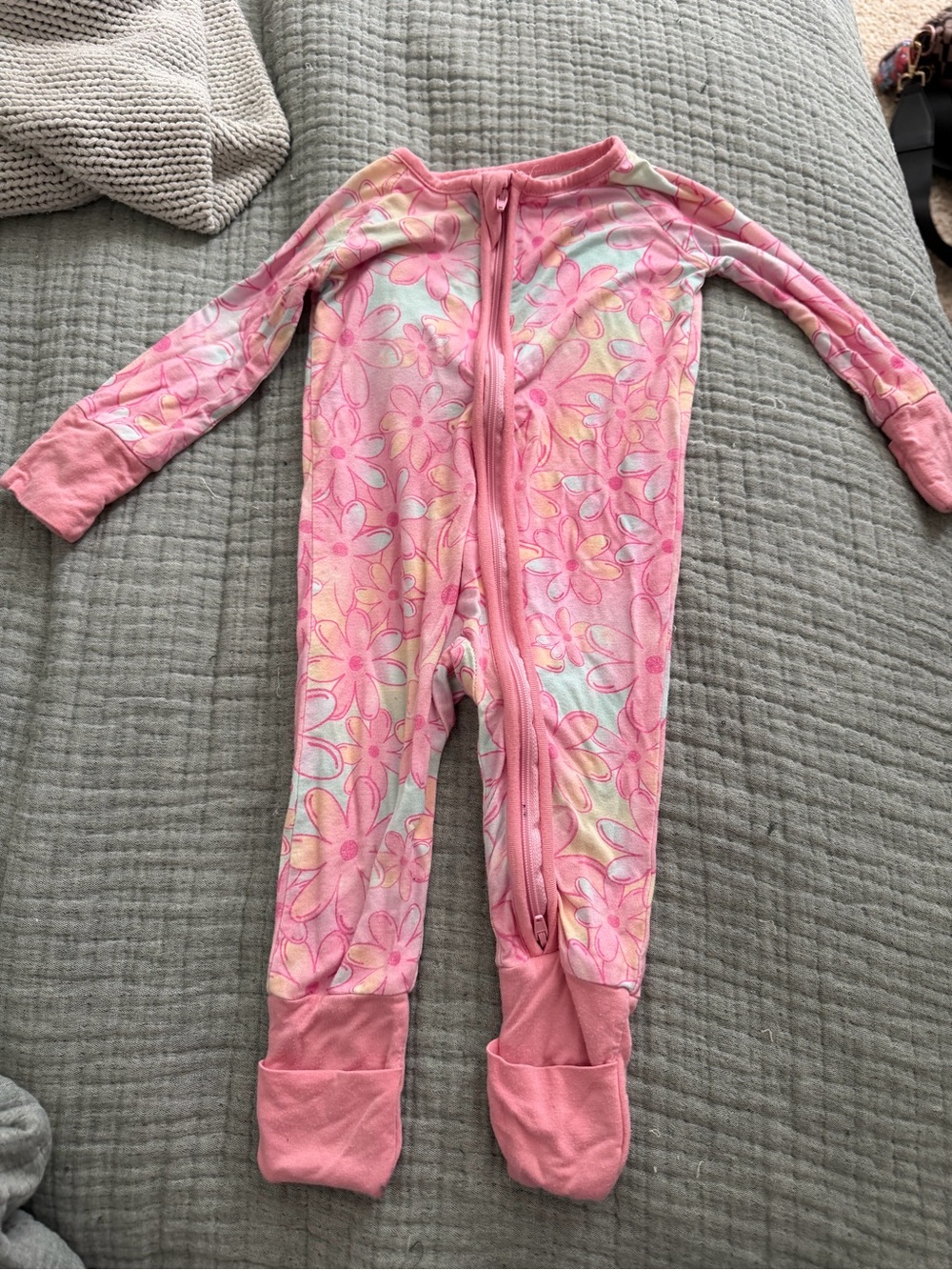 Pink Floral Kids One-Piece Zippered Bodysuit